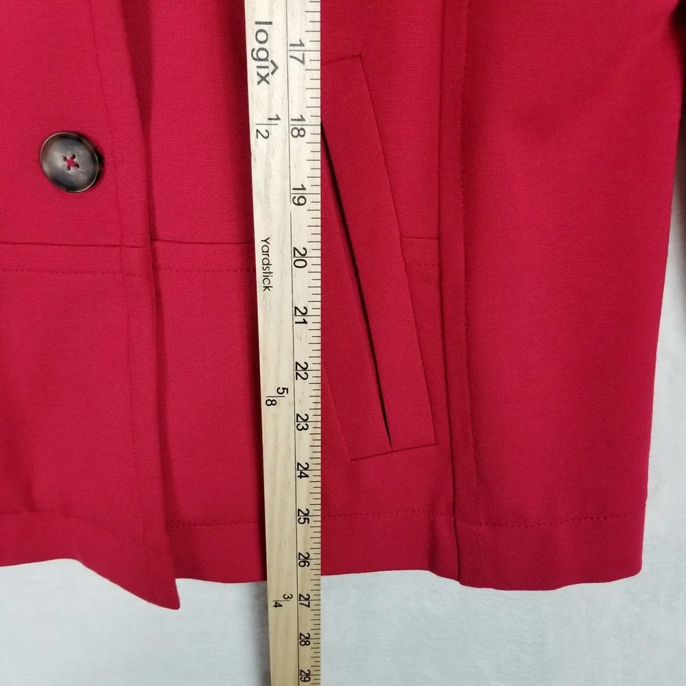 Chico's Double Breasted Jacket Womens 3 Red Faux Fur Collar Stretch Peacoat